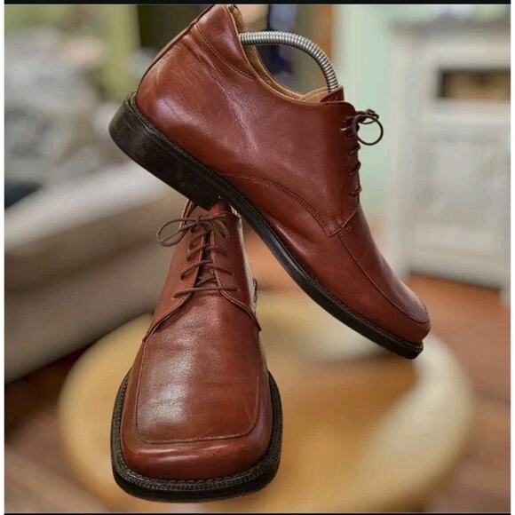 Fedrigoni Leather Cognac Brown Derby/Oxford Lace-Up Square Toe Shoe Men 43 Italy main image 6